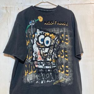 DJ&DK‎ Spongebob Mickey Mouse Graffiti Men's Black and Grey T-shirt